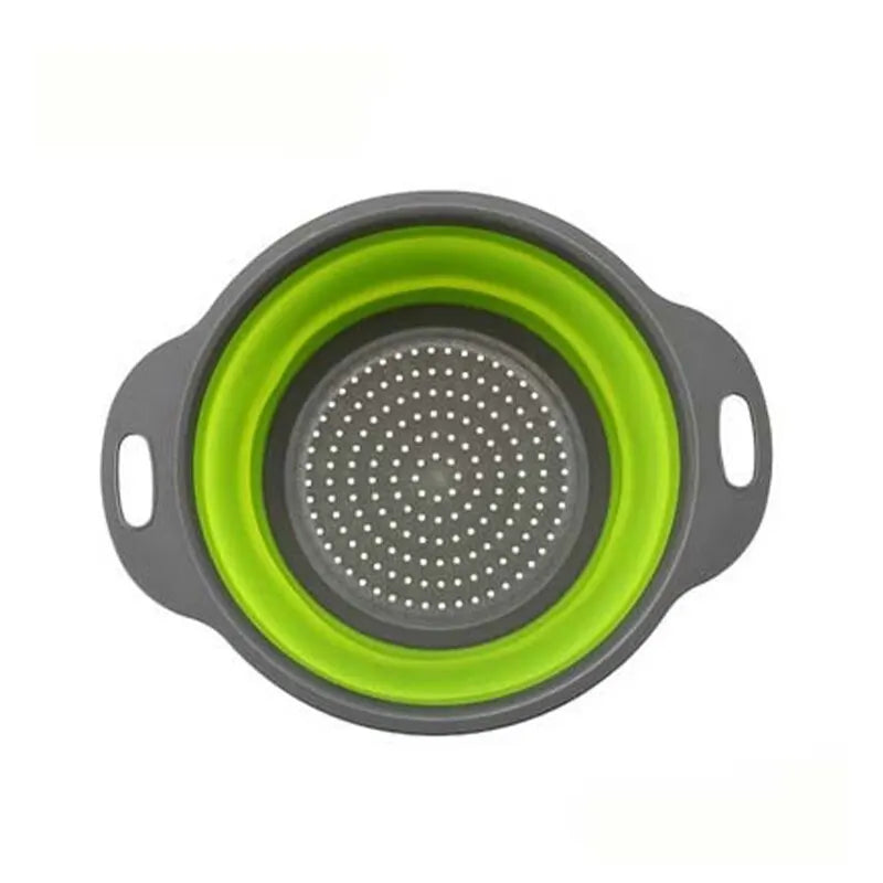 Collapsible Silicone Strainer with Handle - Space-Saving Fruit and Vegetable Drainer for Kitchen Storage