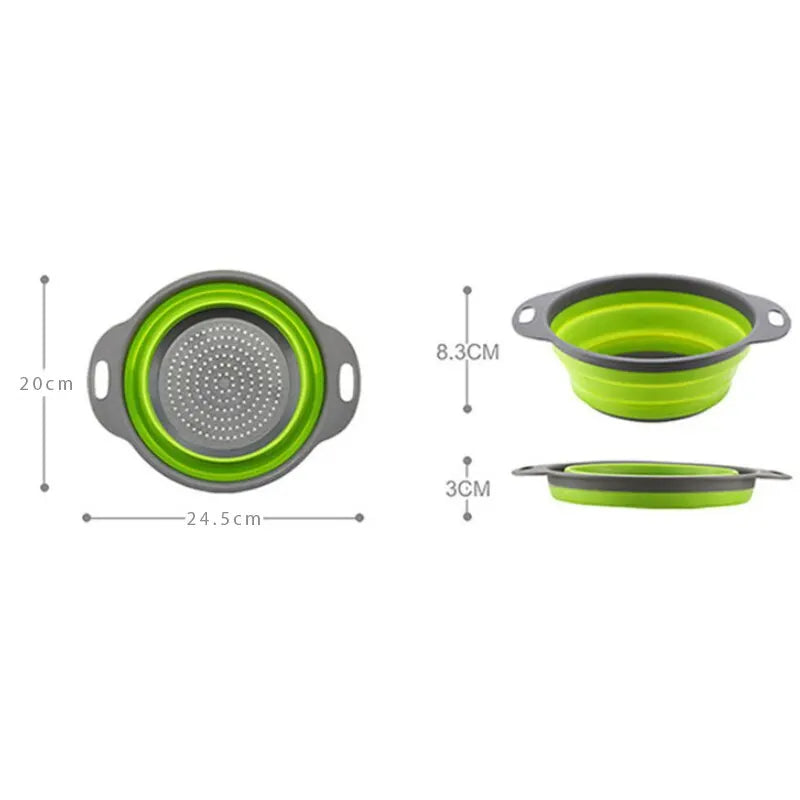 Collapsible Silicone Strainer with Handle - Space-Saving Fruit and Vegetable Drainer for Kitchen Storage