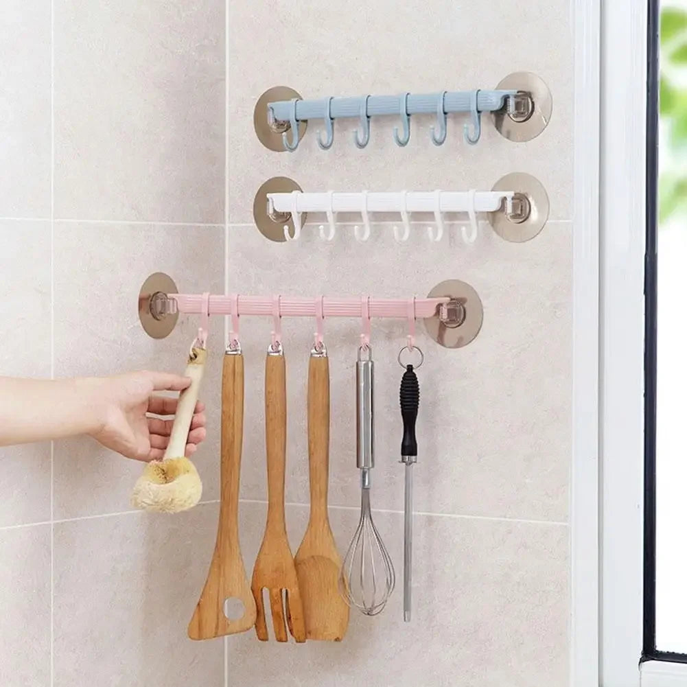 White Suction Cup Hook – 6 Rows for Kitchen & Bathroom Corner Suspension