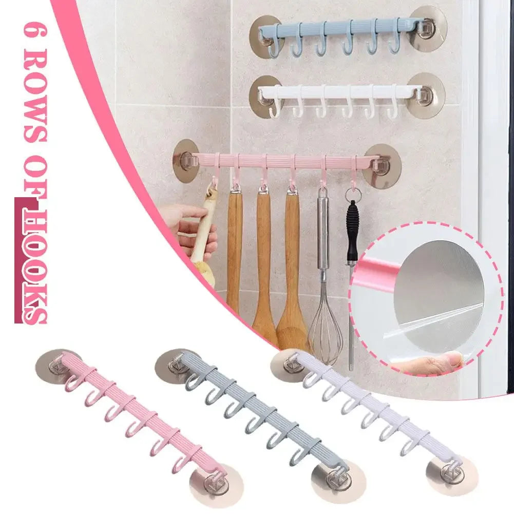 White Suction Cup Hook – 6 Rows for Kitchen & Bathroom Corner Suspension