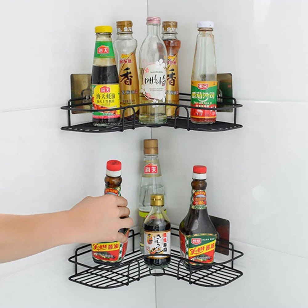 Wall-Mounted Triangle Bathroom Shelf – No Drilling Storage Solution