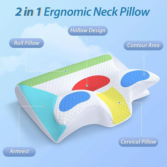 2-in-1 Memory Foam Cervical Pillow, Ergonomic Contour Neck Support Pillow