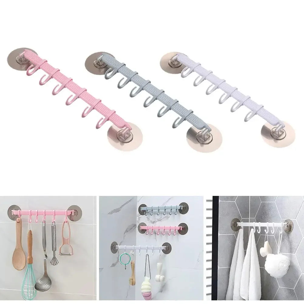 White Suction Cup Hook – 6 Rows for Kitchen & Bathroom Corner Suspension
