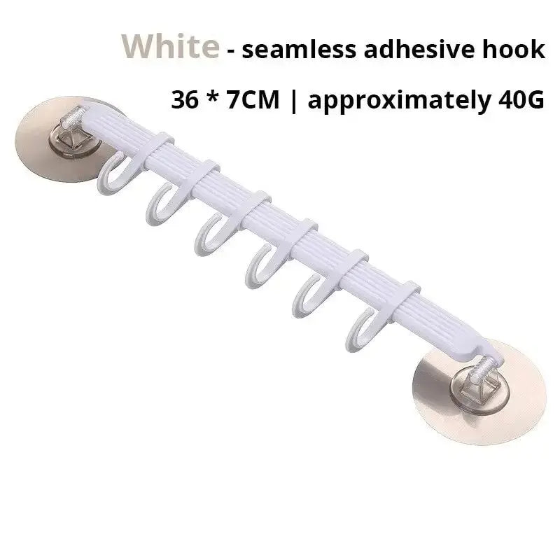 White Suction Cup Hook – 6 Rows for Kitchen & Bathroom Corner Suspension