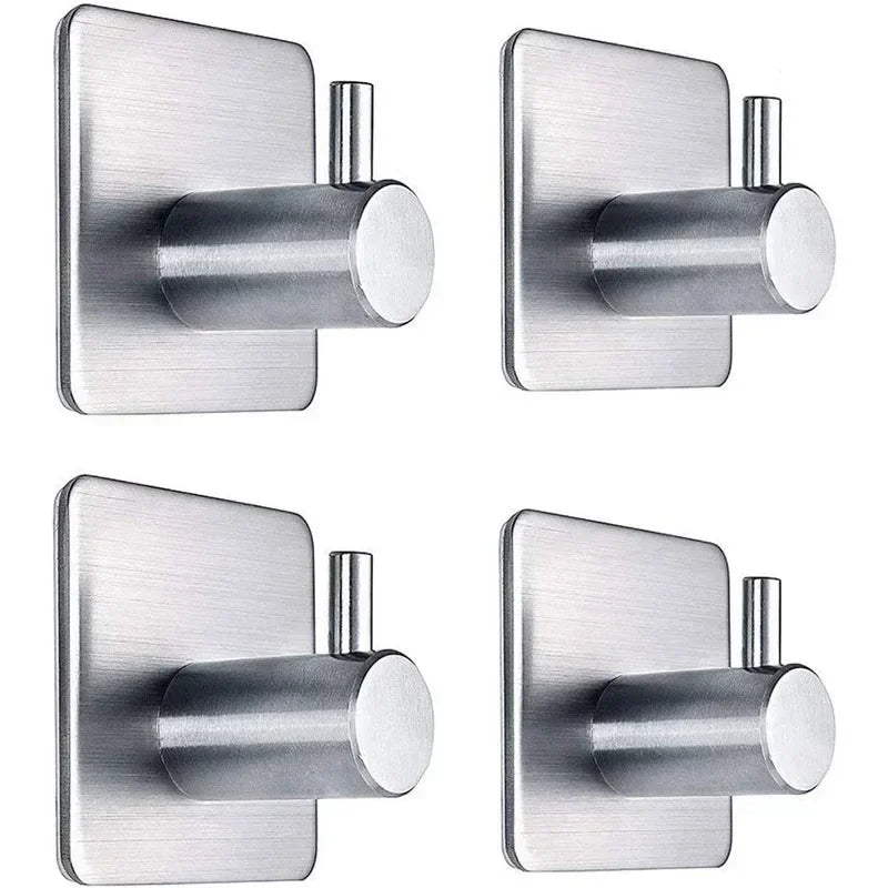 4Pcs Stainless Steel Adhesive Hooks - Durable & Multi-Purpose Hangers