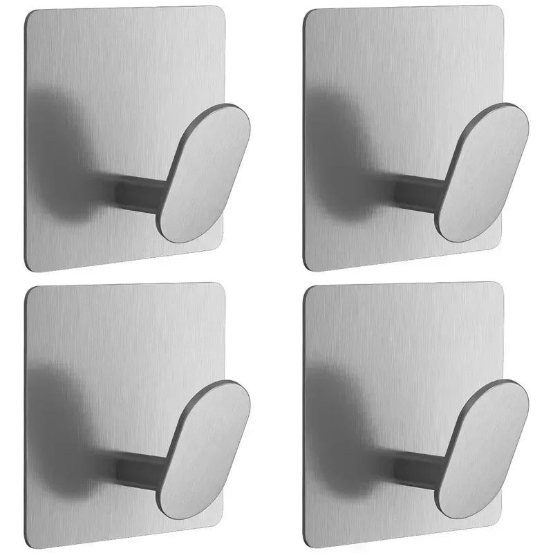 4Pcs Stainless Steel Adhesive Hooks - Durable & Multi-Purpose Hangers