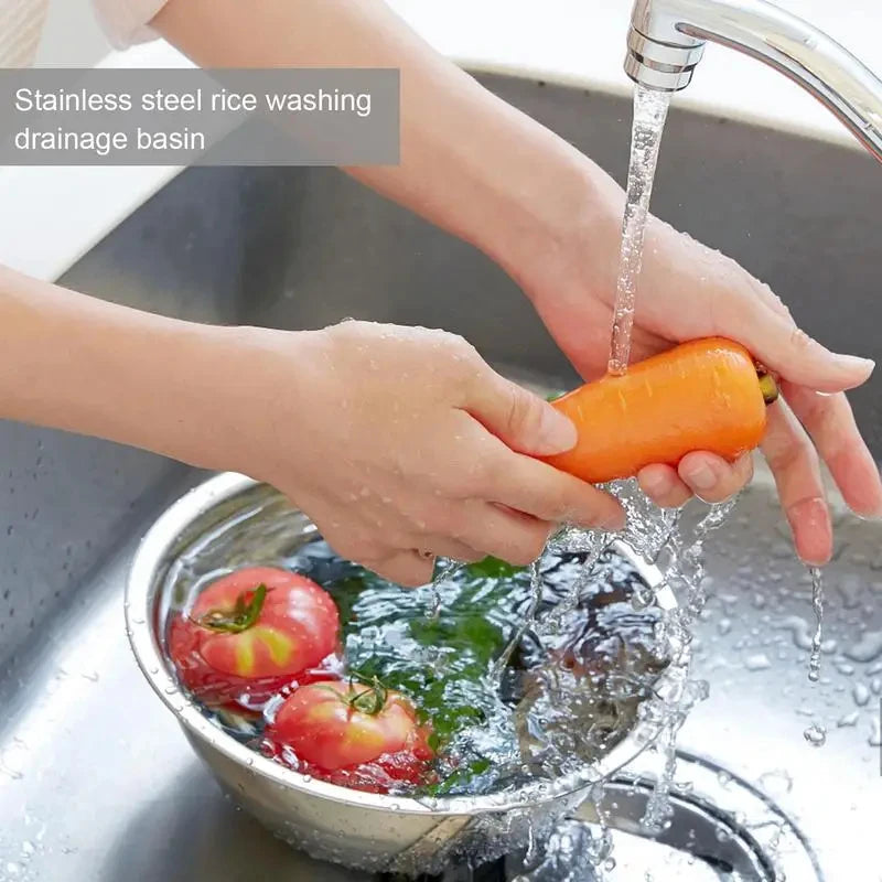 Stainless Steel Rice Washer and Strainer Bowl - Multi-Use Sieve for Rice, Fruits, and Vegetables