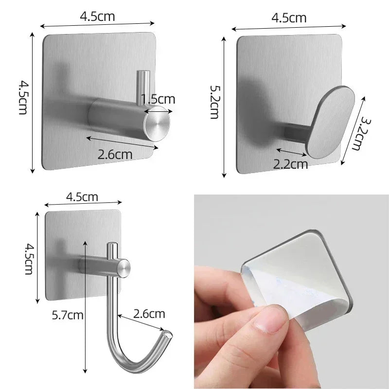4Pcs Stainless Steel Adhesive Hooks - Durable & Multi-Purpose Hangers