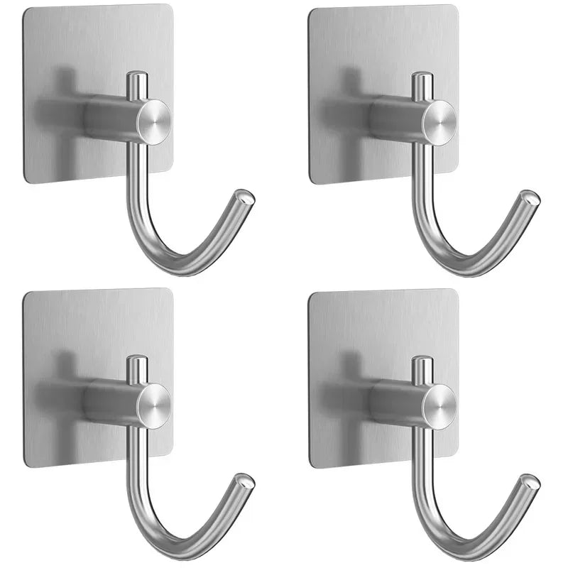 4Pcs Stainless Steel Adhesive Hooks - Durable & Multi-Purpose Hangers