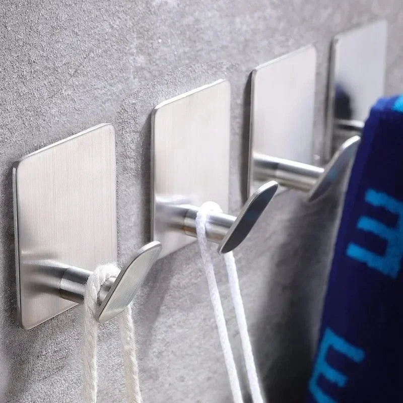 4Pcs Stainless Steel Adhesive Hooks - Durable & Multi-Purpose Hangers