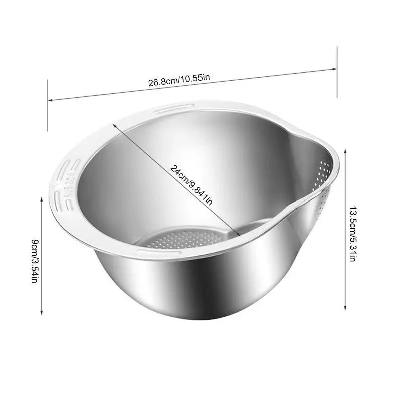 Stainless Steel Rice Washer and Strainer Bowl - Multi-Use Sieve for Rice, Fruits, and Vegetables
