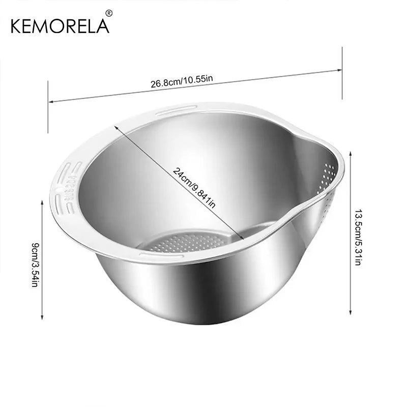 Stainless Steel Rice Washer and Strainer Bowl - Multi-Use Sieve for Rice, Fruits, and Vegetables