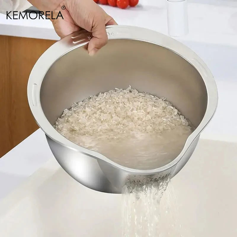 Stainless Steel Rice Washer and Strainer Bowl - Multi-Use Sieve for Rice, Fruits, and Vegetables