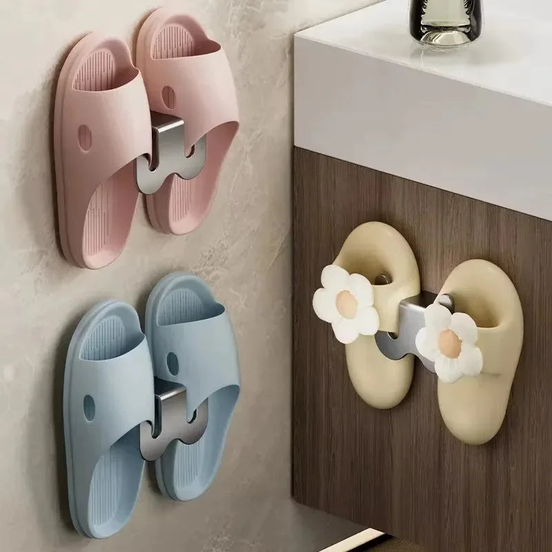 Minimalist Wall-Mounted Slipper Rack, No-Drill Design with Drainage