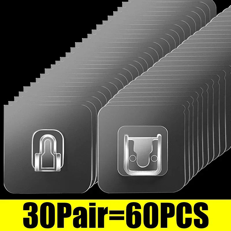 5/60 Pcs Double-Sided Strong Adhesive Transparent Wall Hooks – Traceless and Durable Storage Solution