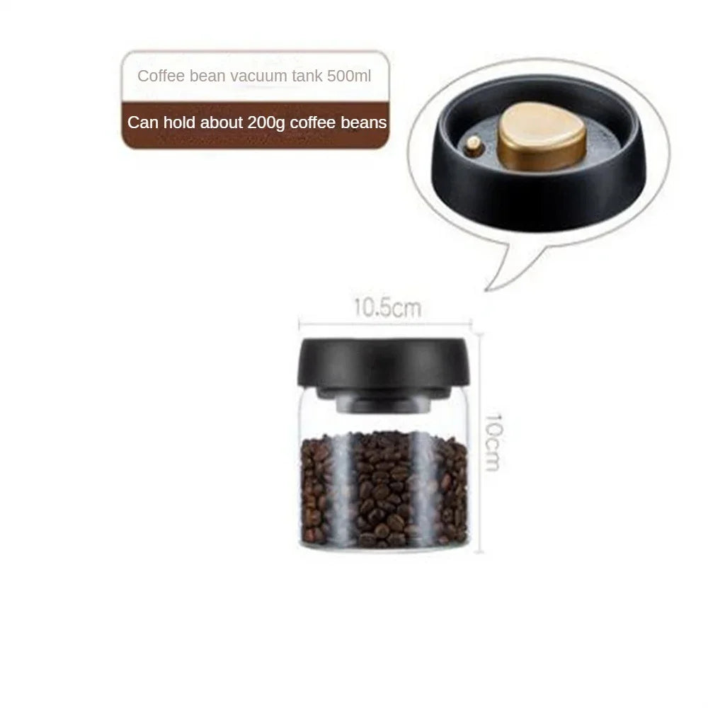 Transparent Glass Coffee Bean Jar with Vacuum Seal, Airtight Storage Container