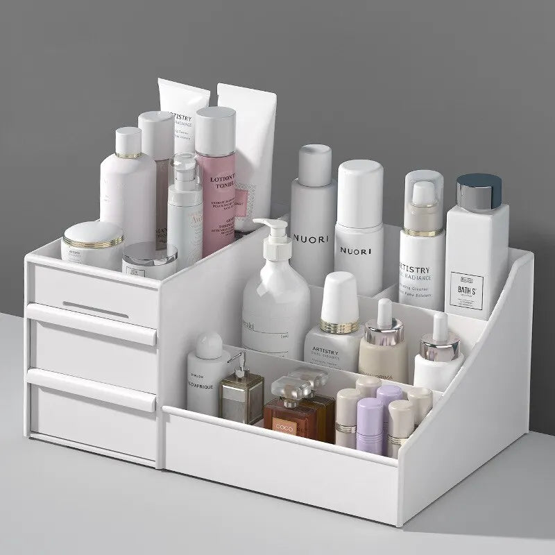 Modern White Makeup Storage Box with Drawer, Skincare Organizer