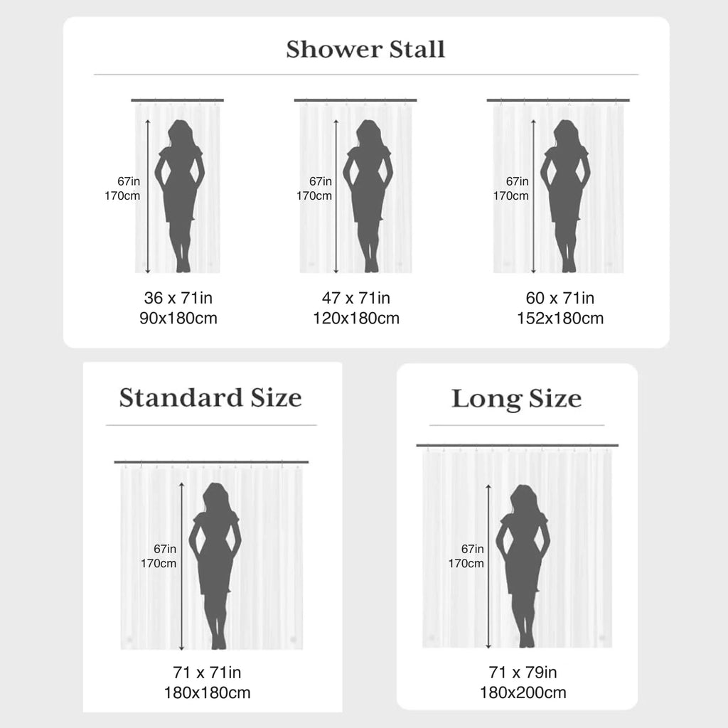 Modern Leaf Pattern Transparent Shower Curtain, Lightweight Liner with Plastic Hooks