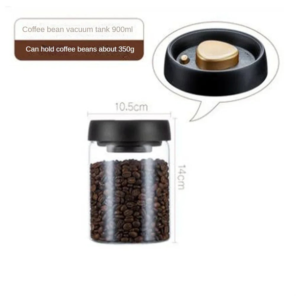 Transparent Glass Coffee Bean Jar with Vacuum Seal, Airtight Storage Container
