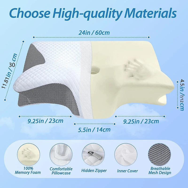 2-in-1 Memory Foam Cervical Pillow, Ergonomic Contour Neck Support Pillow