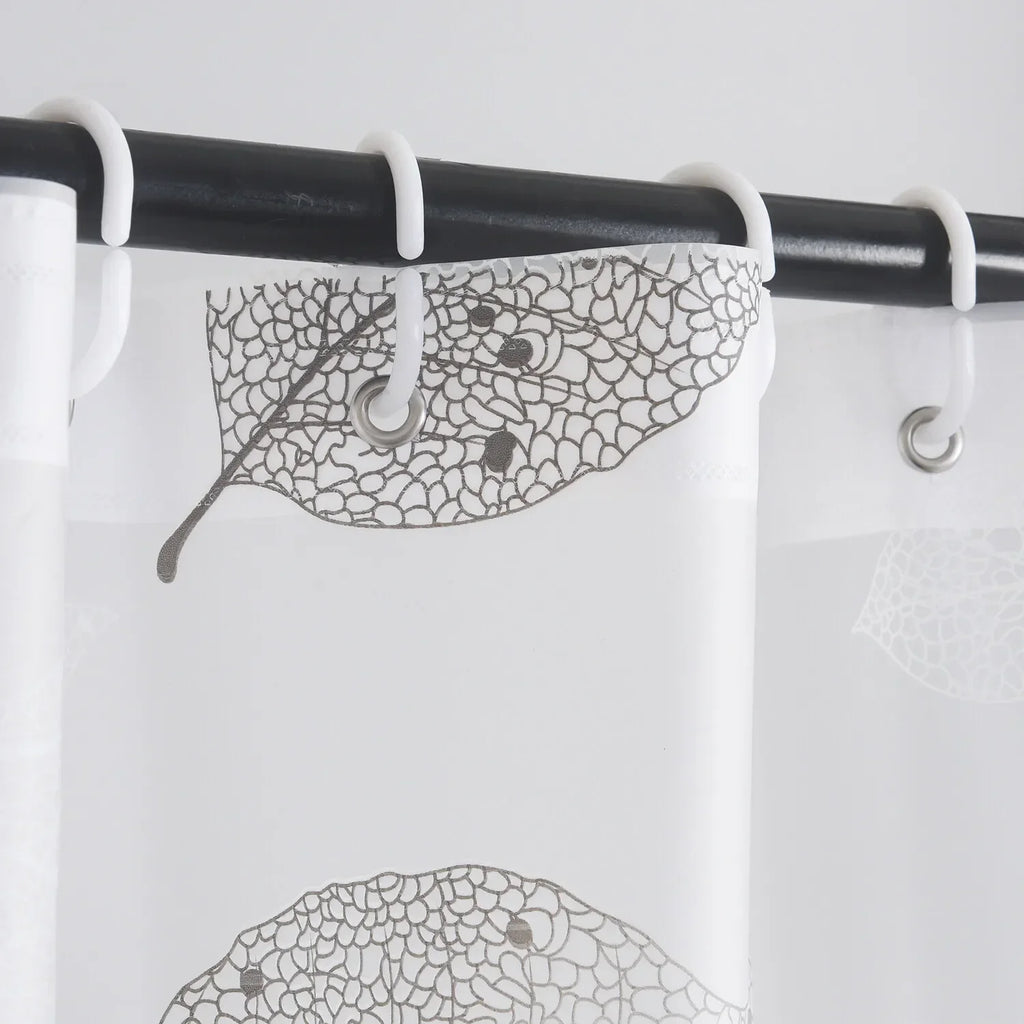 Modern Leaf Pattern Transparent Shower Curtain, Lightweight Liner with Plastic Hooks