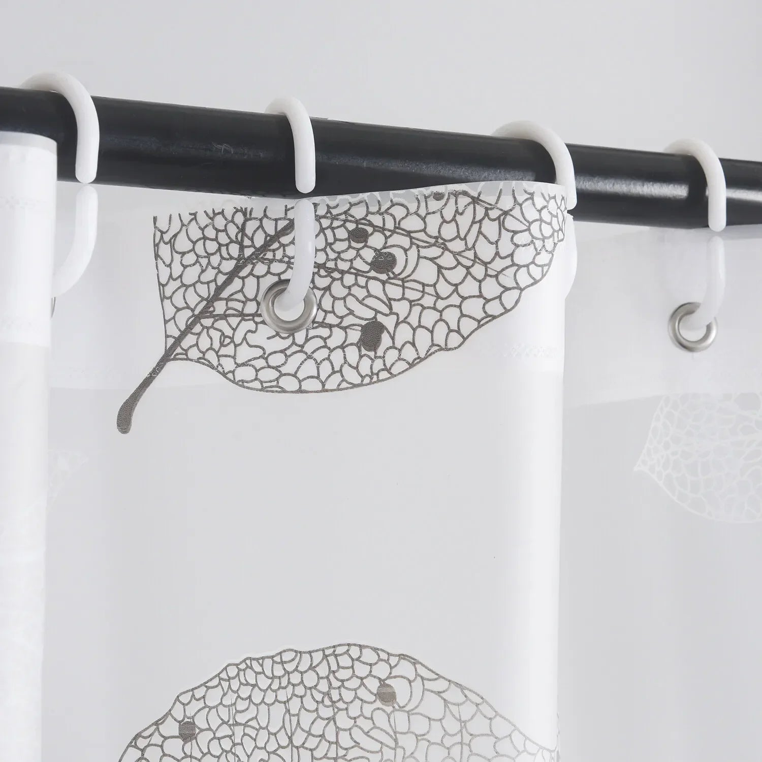 Modern Leaf Pattern Transparent Shower Curtain, Lightweight Liner with Plastic Hooks