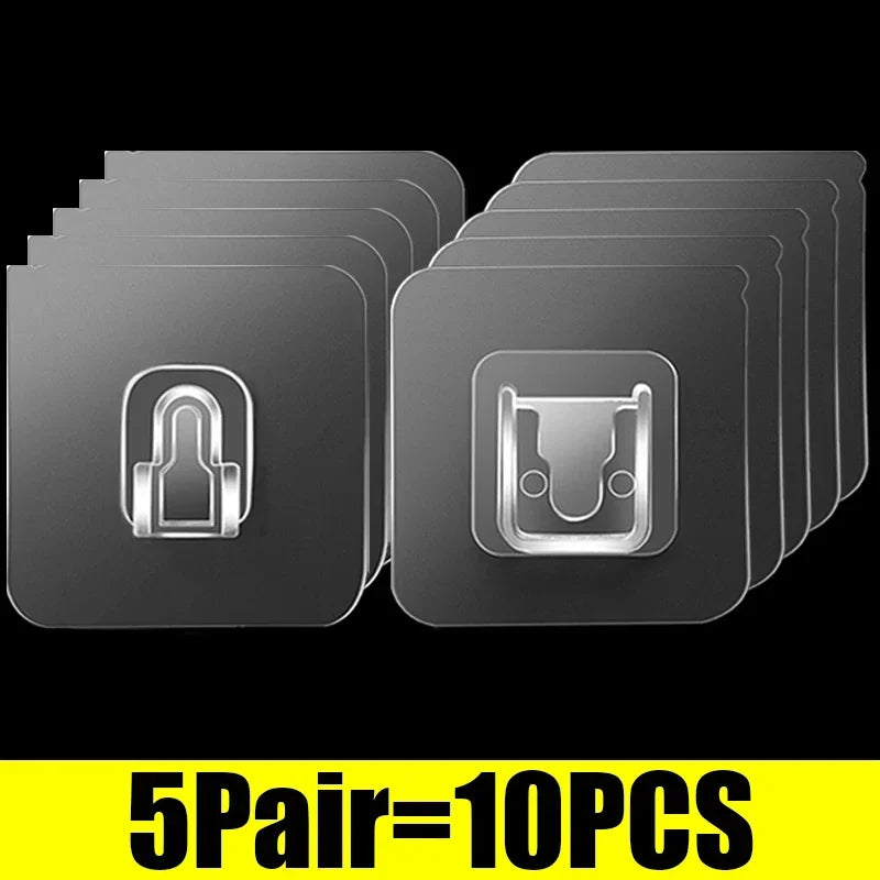 5/60 Pcs Double-Sided Strong Adhesive Transparent Wall Hooks – Traceless and Durable Storage Solution