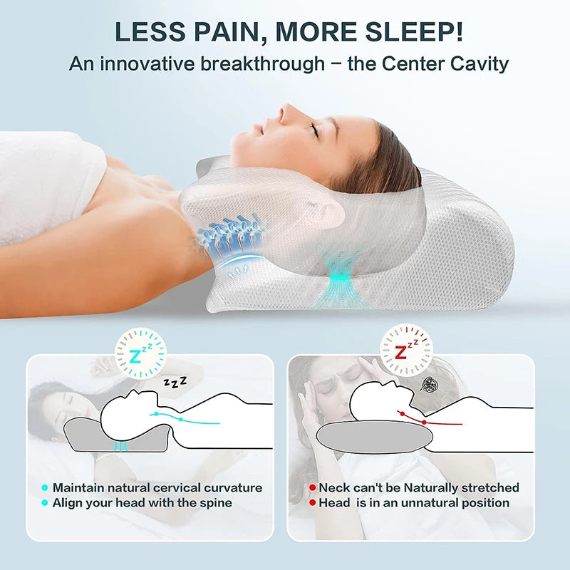 2-in-1 Memory Foam Cervical Pillow, Ergonomic Contour Neck Support Pillow