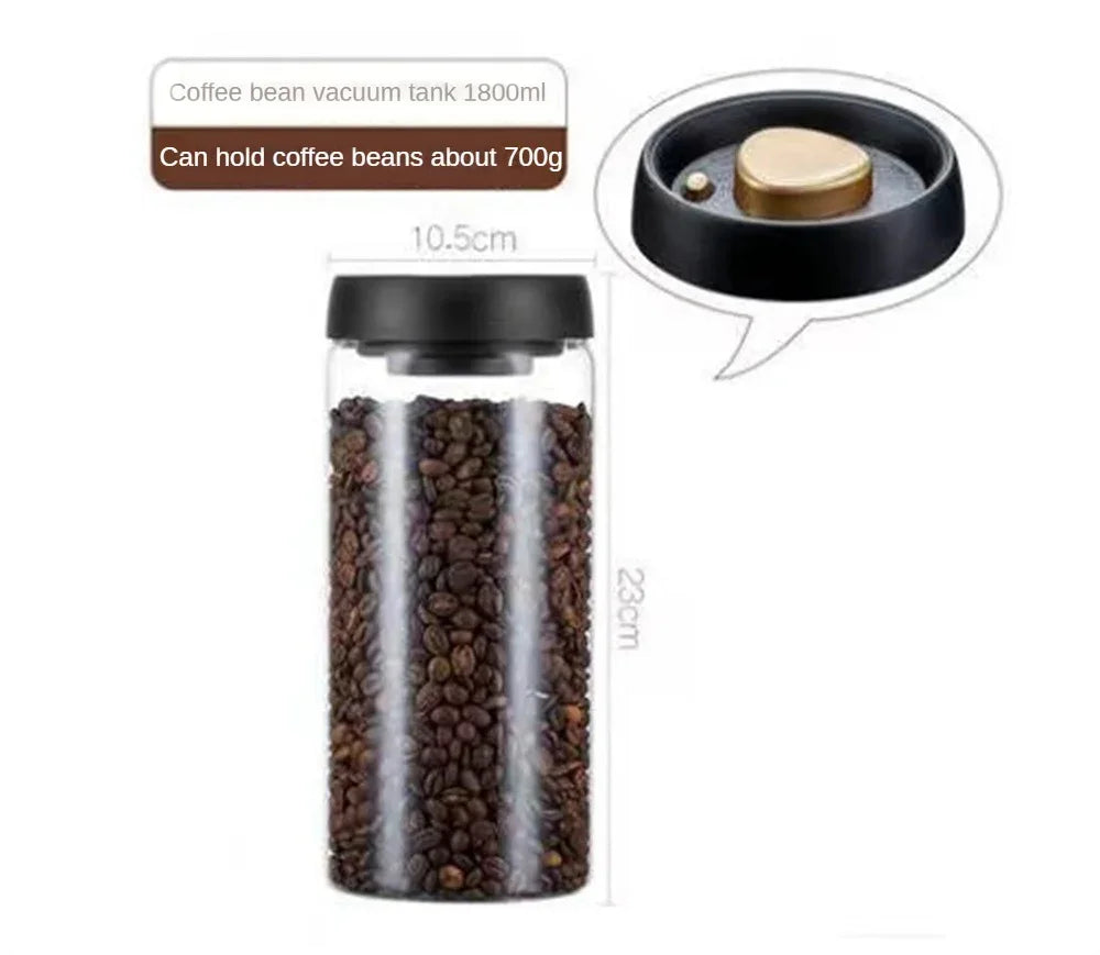 Transparent Glass Coffee Bean Jar with Vacuum Seal, Airtight Storage Container