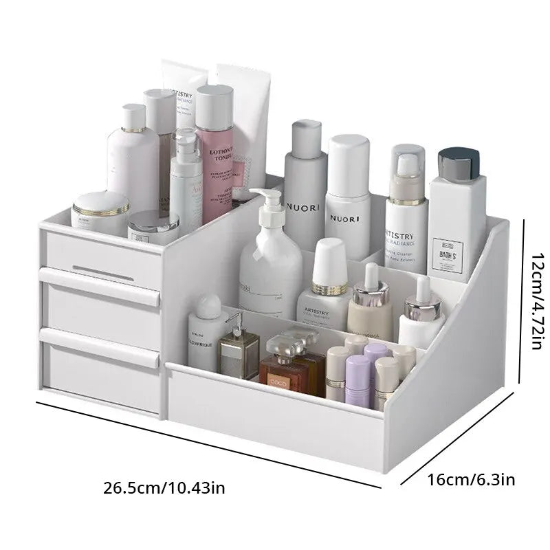 Modern White Makeup Storage Box with Drawer, Skincare Organizer