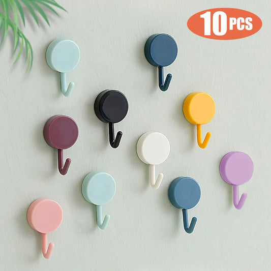 10 Pcs Self-Adhesive Wall Hooks - Strong & Drill-Free Storage Solution