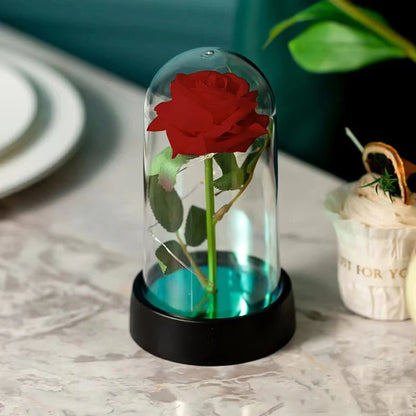 Artificial Rose in Glass Cover