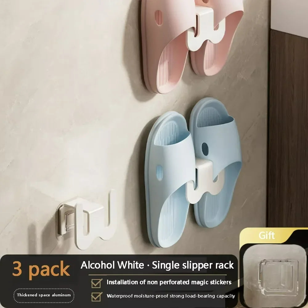 Minimalist Wall-Mounted Slipper Rack, No-Drill Design with Drainage
