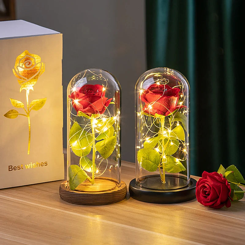Artificial Rose in Glass Cover