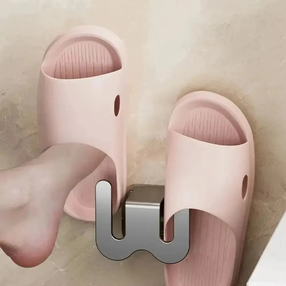Minimalist Wall-Mounted Slipper Rack, No-Drill Design with Drainage
