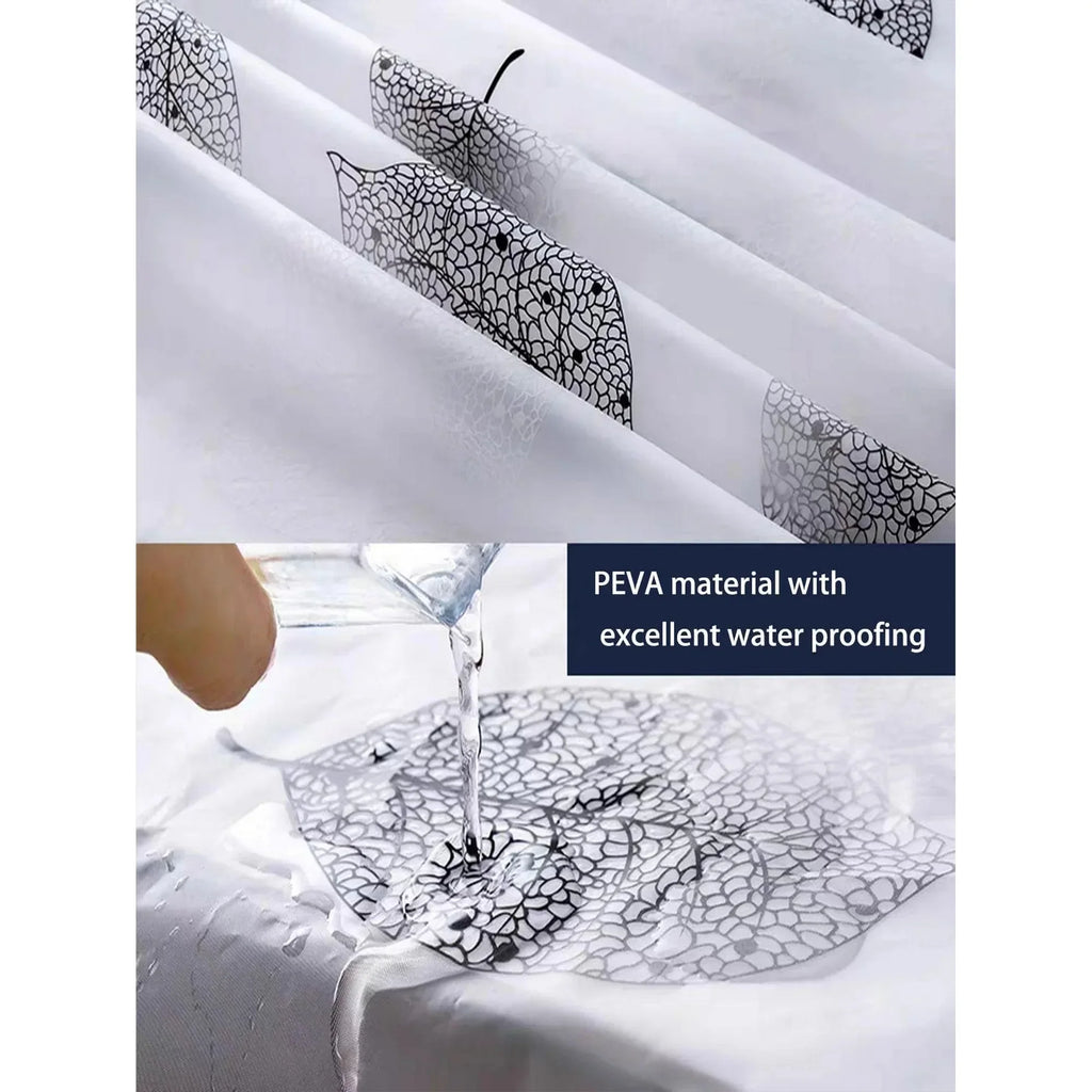 Modern Leaf Pattern Transparent Shower Curtain, Lightweight Liner with Plastic Hooks