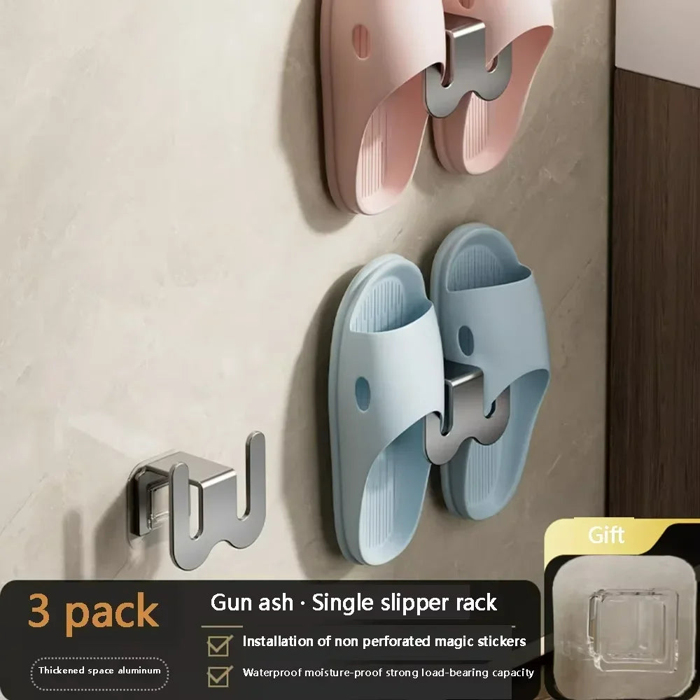 Minimalist Wall-Mounted Slipper Rack, No-Drill Design with Drainage