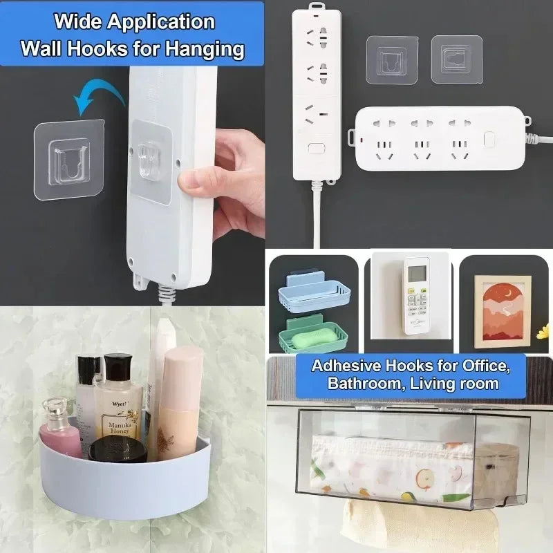 5/60 Pcs Double-Sided Strong Adhesive Transparent Wall Hooks – Traceless and Durable Storage Solution