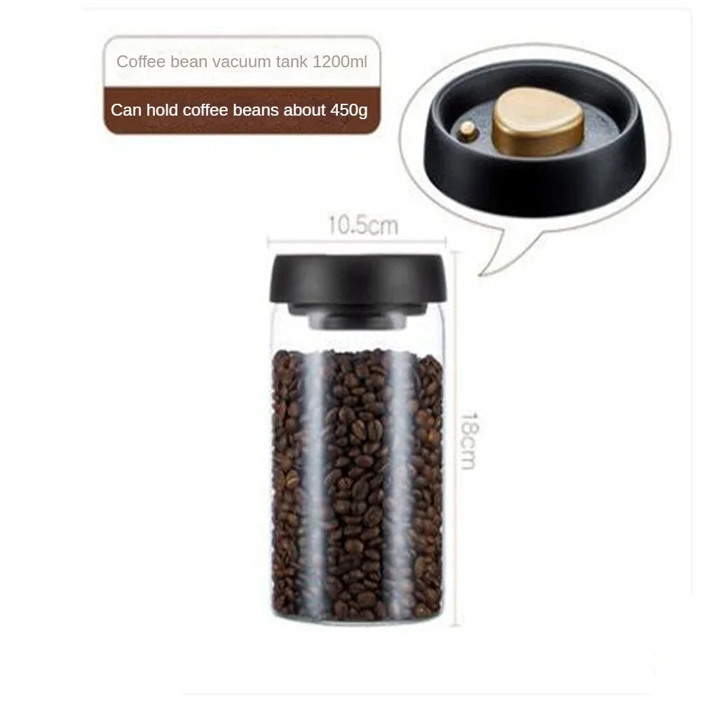 Transparent Glass Coffee Bean Jar with Vacuum Seal, Airtight Storage Container