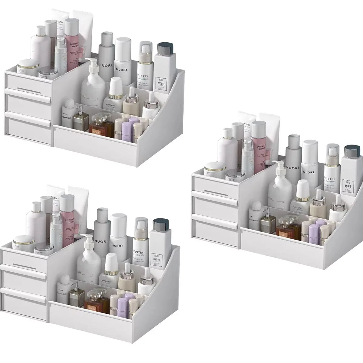 Modern White Makeup Storage Box with Drawer, Skincare Organizer