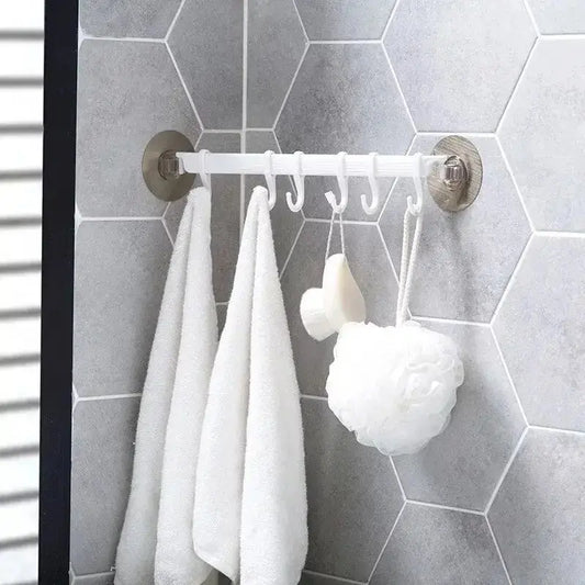 White Suction Cup Hook – 6 Rows for Kitchen & Bathroom Corner Suspension